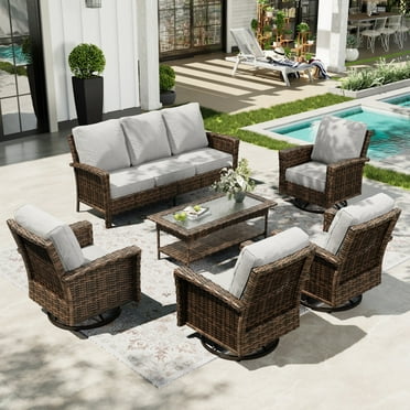Sophia & William 6 Pieces Patio Furniture Set with Swivel Chairs 7-Seat Wicker Outdoor Conversation Set with 5.5" Thickened Cushions