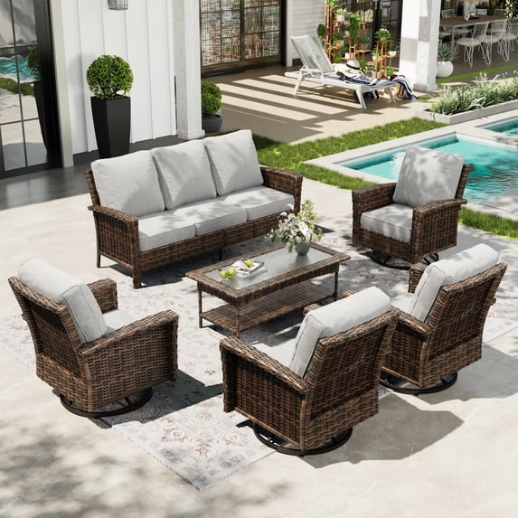 Sophia & William 6 Pieces Patio Furniture Set with Swivel Chairs 7-Seat Wicker Outdoor Conversation Set with 5.5" Thickened Cushions