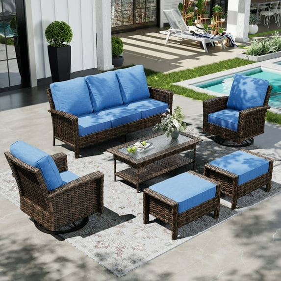 Sophia & William 6 Pieces Outdoor Furniture Set with Swivel Chairs 7-Seat Wicker Patio Conversation Set with Thickened Cushions