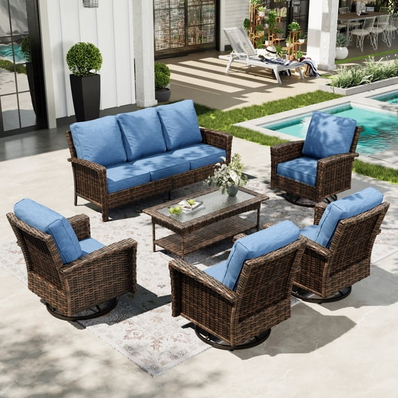 Sophia & William 6 Pieces Patio Furniture Set with Swivel Chairs 7-Seat Wicker Outdoor Conversation Set with 5.5" Thickened Cushions