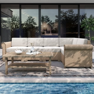 Sophia & William 6 Pieces Wicker Patio Furniture Set 5-Seat Outdoor Conversation Set with Coffee Table, Beige