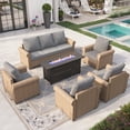 thumbnail image 1 of Sophia & William 6 Pieces Wicker Patio Furniture Set 7-Seat Outdoor Cushioned Conversation Set with Fire Pit Table, Gray, 1 of 9
