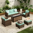 thumbnail image 1 of Sophia & William 6 Pieces Wicker Patio Furniture Set 7-Seat Outdoor Conversation Set with 56" Fire Pit Table, Blue, 1 of 10
