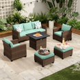 thumbnail image 1 of Sophia & William 6 Pieces Wicker Patio Furniture Set 7-Seat Outdoor Conversation Set with Fire Pit Table, Blue, 1 of 9