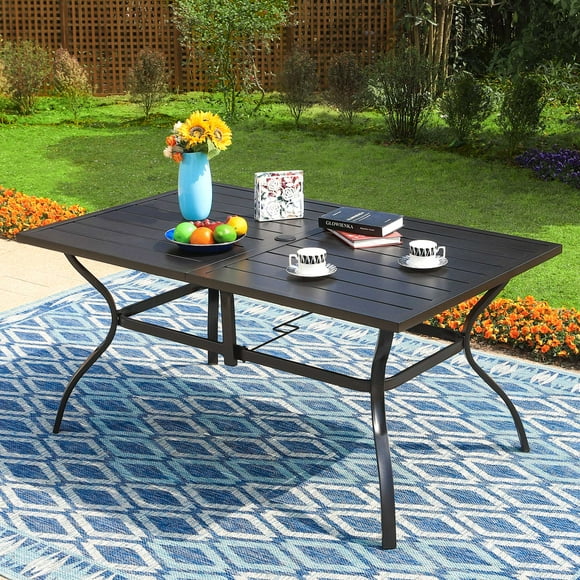 Sophia & William 60" x 38" Outdoor Metal Rectangular Dining Table for 6, Black