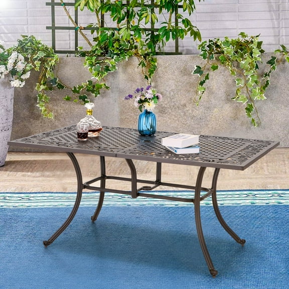 Sophia & William 63” Cast Aluminum Patio Dining Table with Umbrella Hole - Bronze