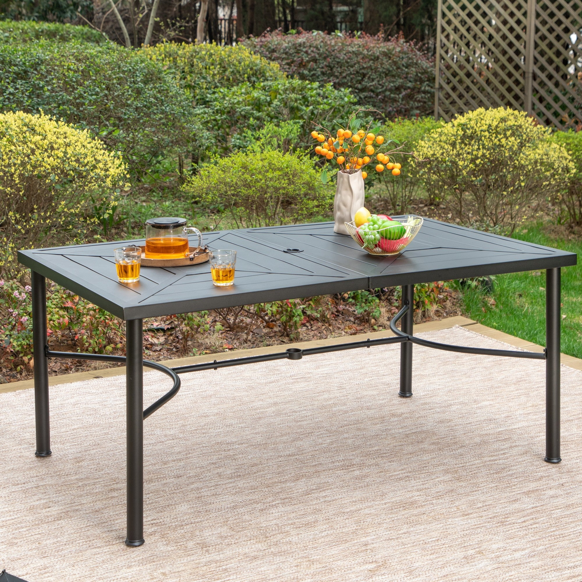 Sophia William 64 x 39 Outdoor Steel 6 seat Dining Table with 1.89 Umbrella Hole