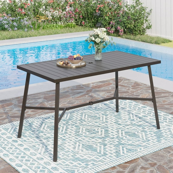 Sophia & William 67" Rectangular Metal Outdoor Patio Bar Height Table for 6 w/Umbrella Hole- Black