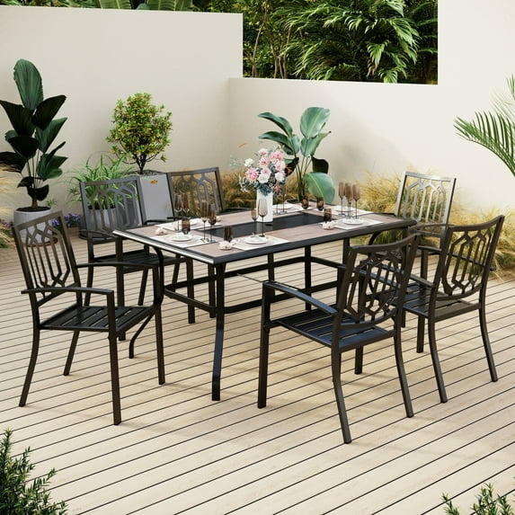 Sophia & William 7 Peices Outdoor Patio Dining Set Metal Chairs and Teak Woodd Table Set