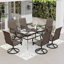 Sophia & William 7 Peices Outdoor Patio Dining Set Rattan Dining Chairs and Metal Table Set Suitable for 6 People