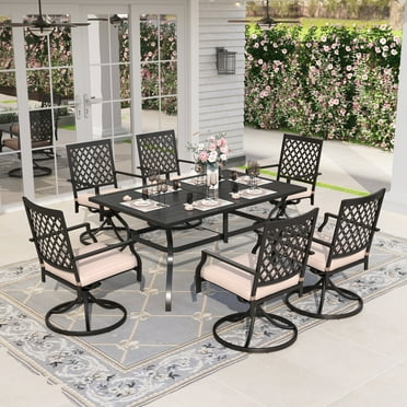 Sophia & William 7 Peices Outdoor Patio Dining Set Swivel Cushioned Chairs and Rectangular Table Furniture Set