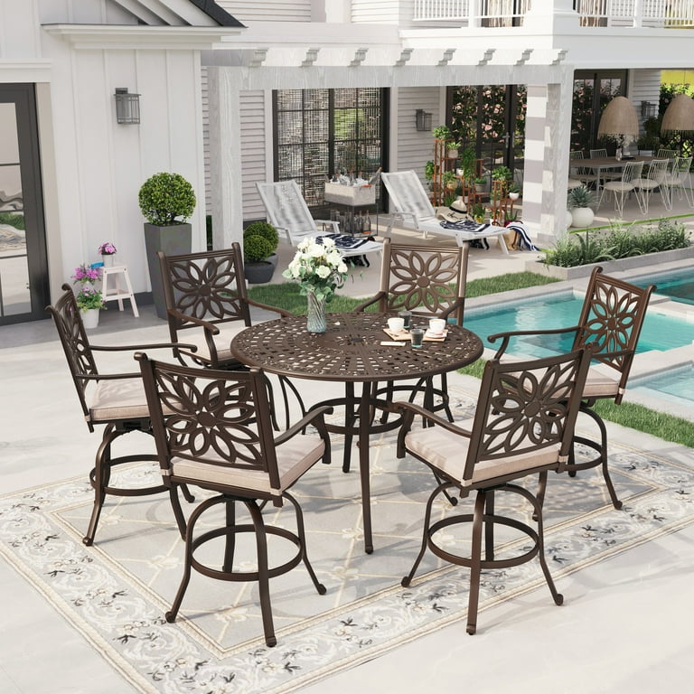 Sophia William Piece Cast Aluminum Outdoor Bar Set Swivel