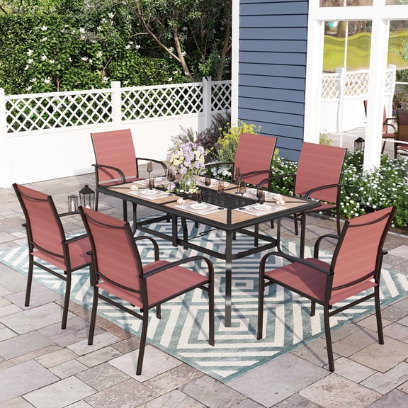 Sophia & William 7 Piece Outdoor Dining Set with Textilene Chairs and Rectangular Table
