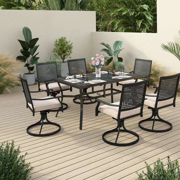 Sophia & William 7 Piece Outdoor Patio Dining Set 6 Cushioned Swivel Chairs and 60" * 38" Teak Wood Table