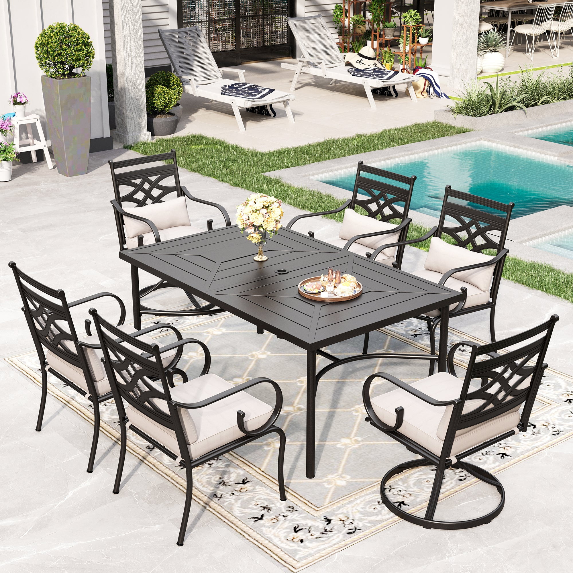 Sophia & William 7-Piece Outdoor Patio Dining Set Cushioned Chairs and Steel Table
