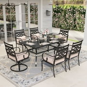 Sophia & William 7-Piece Outdoor Patio Dining Set Metal Swivel Chairs and Table Furniture Set with Cushions for 6, Beige