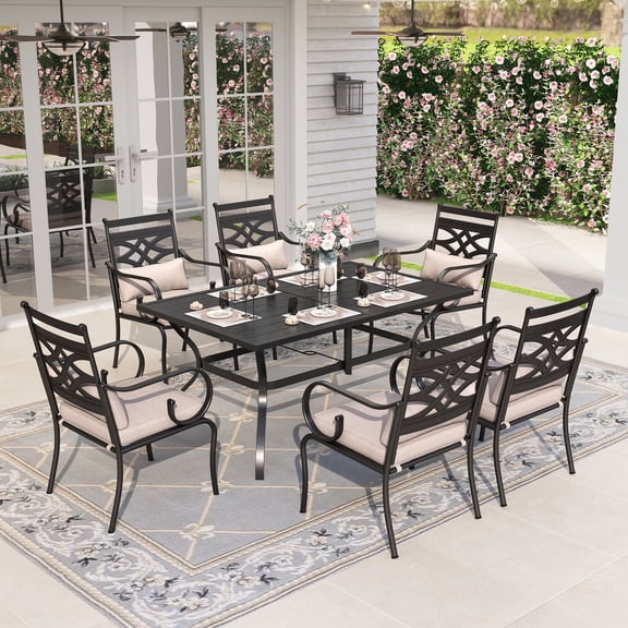 Sophia&William 7-Piece Outdoor Patio Dining Set Metal Cushioned Chairs and Table Furniture Set with Cushion for 6, Beige