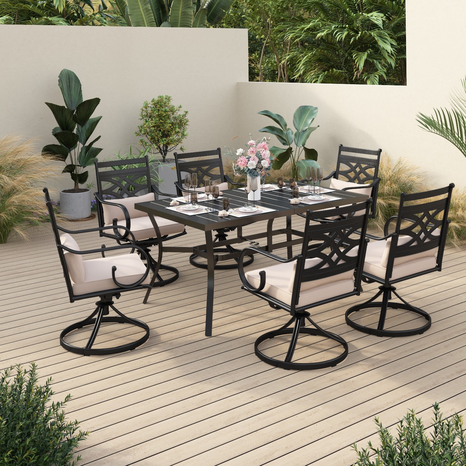 Sophia & William 7-Piece Outdoor Patio Dining Set Cushioned Swivel Chairs and Steel Table