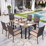 Alpha Joy 7-Piece Outdoor Patio Dining Set Rattan Chairs and Rectangle Table Set for 6
