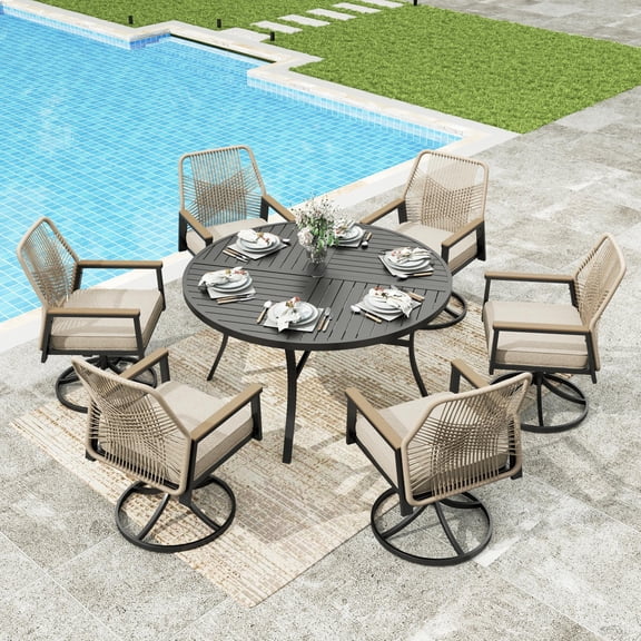 Sophia & William 7-Piece Outdoor Patio Dining Set Swivel Metal Wicker Chairs and Steel Round Table