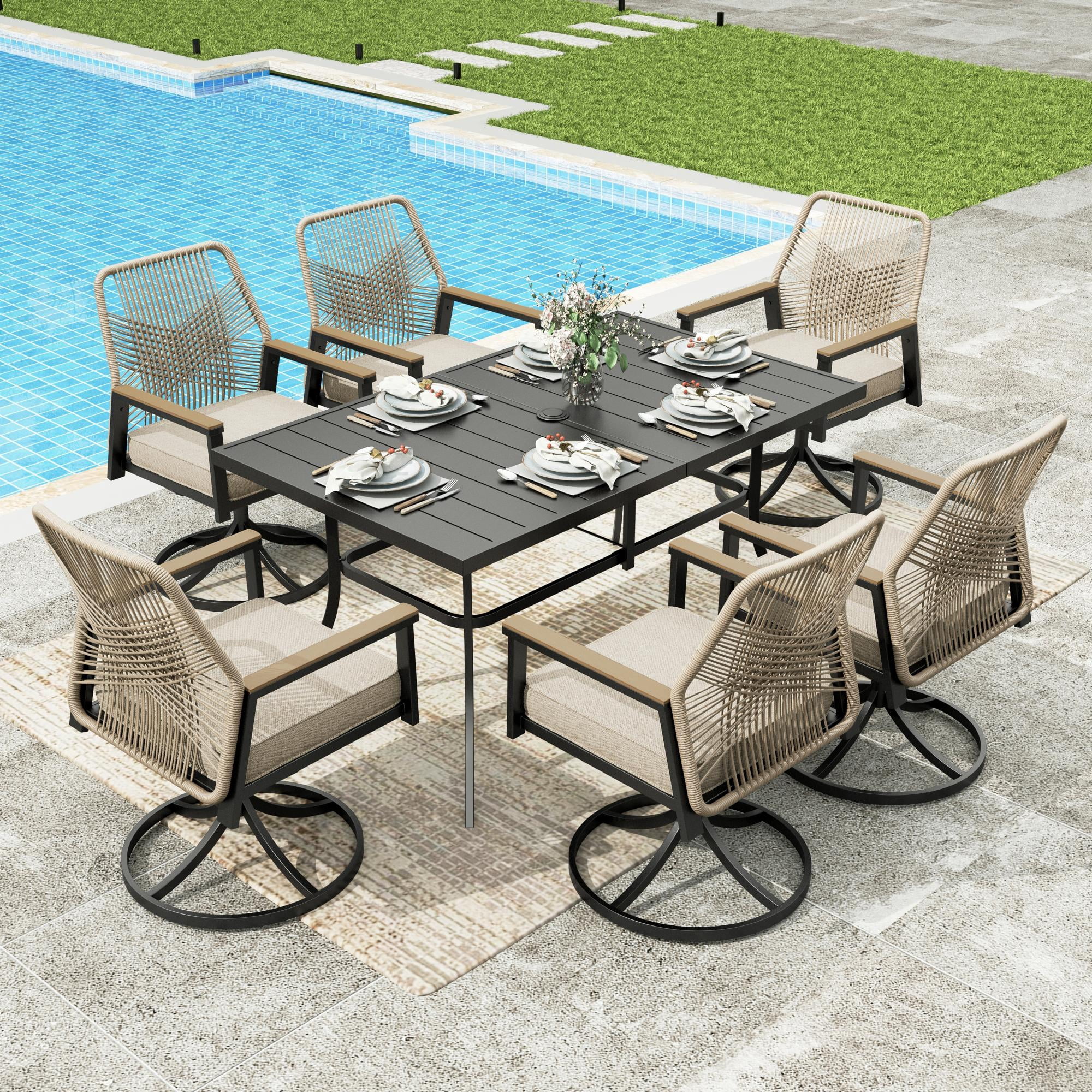 Sophia & William 7-Piece Outdoor Patio Dining Set Swivel Metal Wicker Chairs and Steel Table