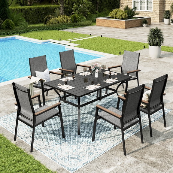 Sophia&William 7-Piece Aluminum Outdoor Patio Dining Set Stackable Chairs & Metal Table Furniture Set, Gray Aluminum Stackable