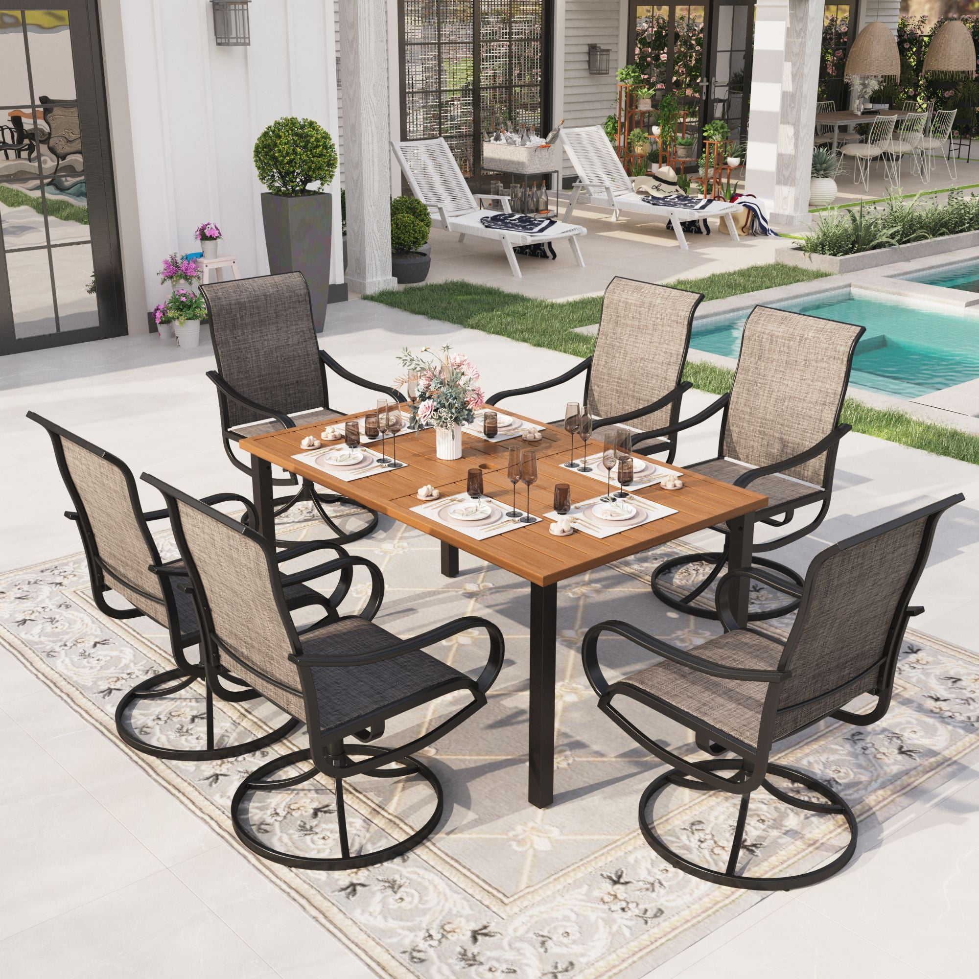 Sophia William 7 Piece Outdoor Patio Dining Set Textilene Chairs