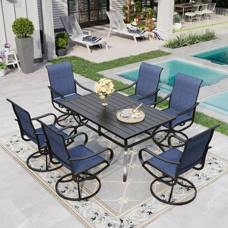 Sophia & William 7 Piece Outdoor Patio Dining Set Highback Textilene Chairs and Metal Table Furniture Set for 6, Blue