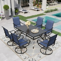Sophia & William 7 Piece Outdoor Patio Dining Set Textilene Chairs and Table Furniture Set, Blue