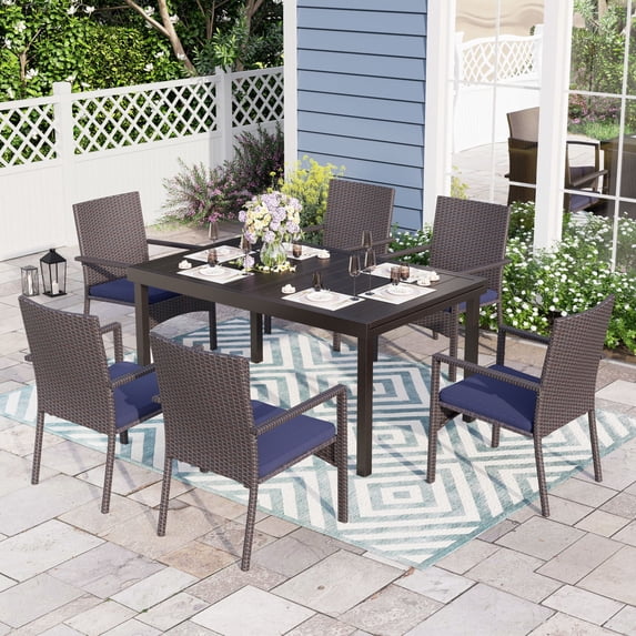 Sophia&William 7-Piece Outdoor Patio Dining Set Wicker Rattan Chairs and Steel Table