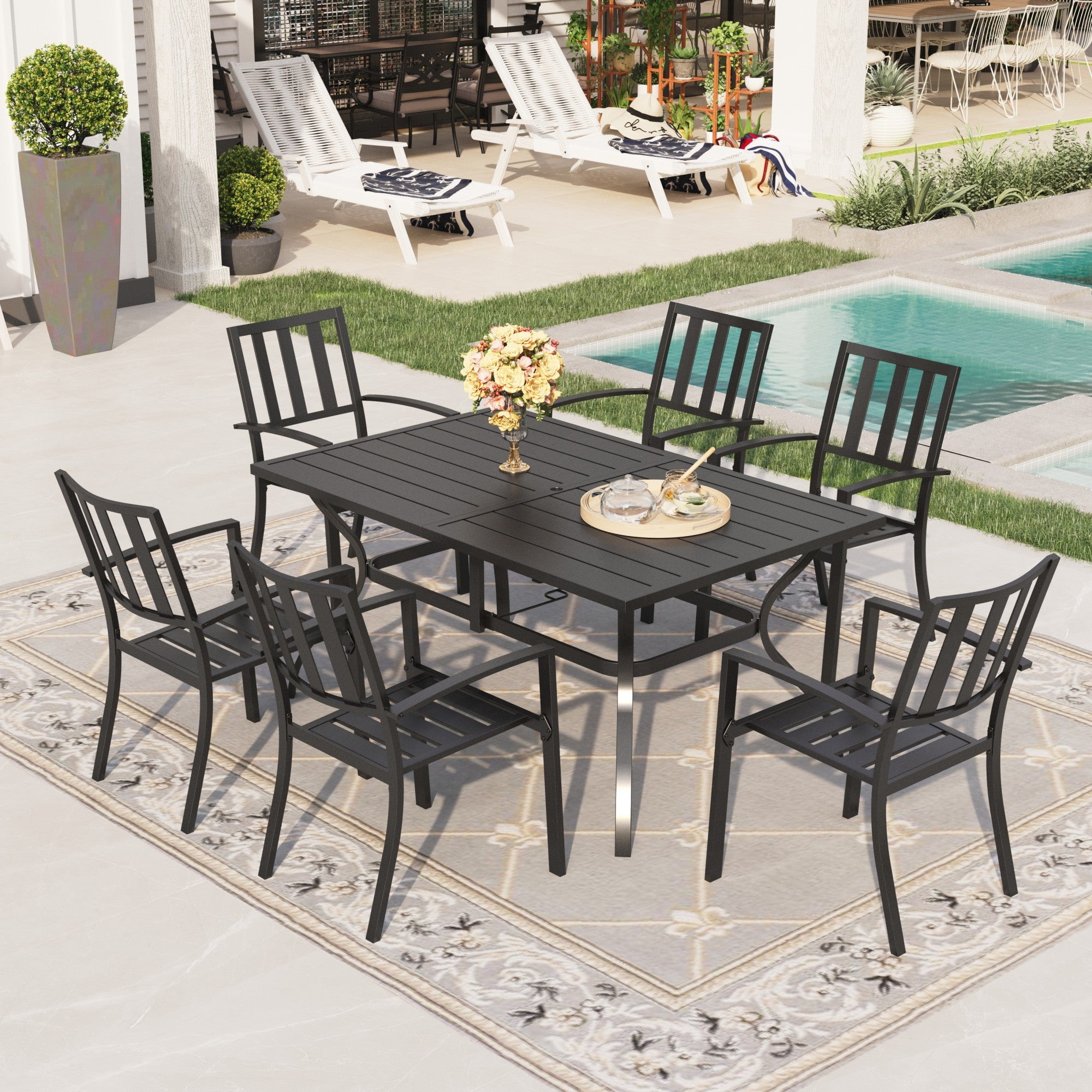 Sophia & William Modern 7 Piece Dining Set, Outdoor Patio Metal Furniture for Six Persons