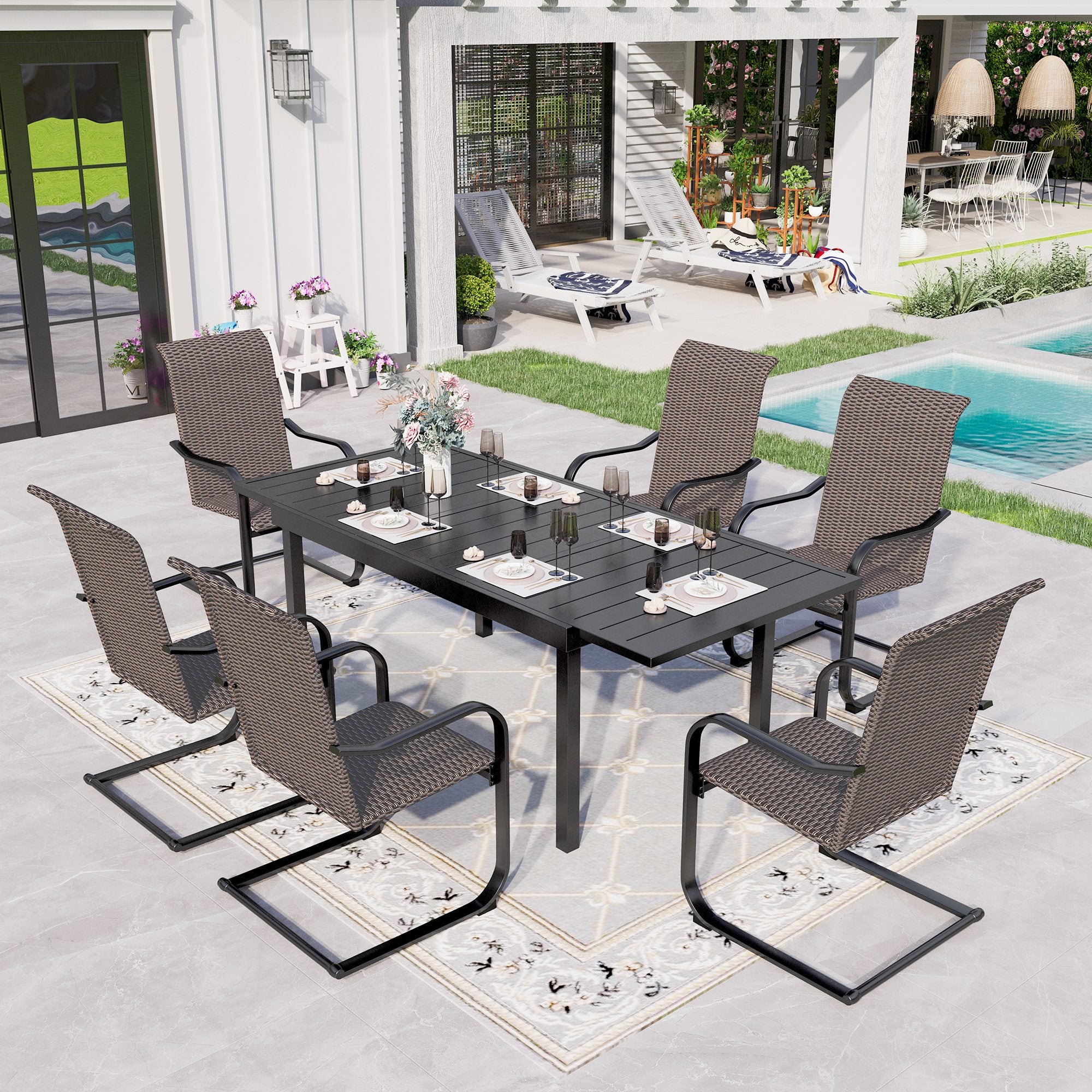Sophia & William 7 Piece Outdoor Patio Dinning Set Wicker Chairs and Extendable Table Set - image 1 of 8