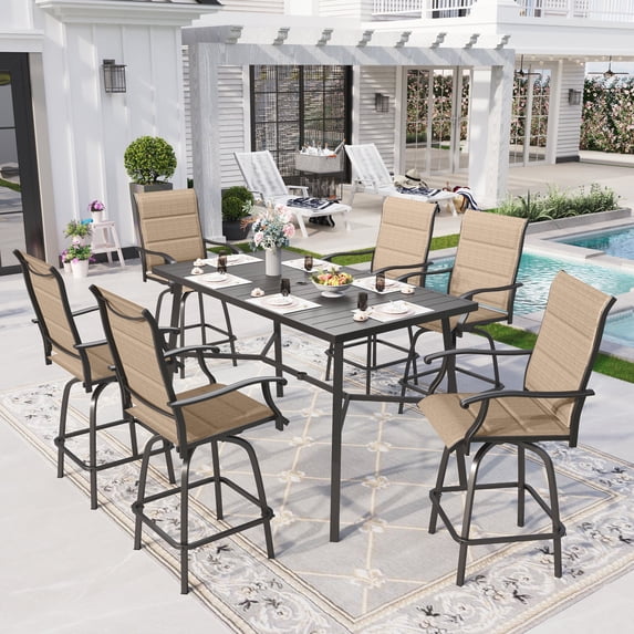 Sophia & William 7 Piece Outdoor Patio Bar Set Padded Textilene Swivel Bar Stools and Table Bistro Set for 6-Person