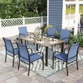 thumbnail image 1 of Sophia & William 7 Piece Patio Dining Set 60" Teak Dining Table and 6 Blue Textilene Chairs, 1 of 12