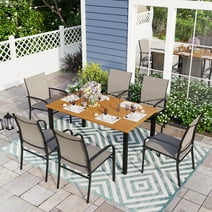 Sophia & William 7 Piece Patio Dining Set 60" Teak Dining Table and 6 Brown Textilene Chairs
