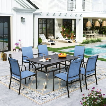 Sophia & William Outdoor 7-Piece Patio Dining Set Rectangular Table Set with 6 Textilene Chairs - Blue