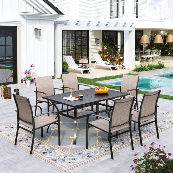 Sophia & William 7-Piece Patio Dining Set Outdoor Rectangular Patio Dining Table Set with 6 Textilene Chairs for 6 Person - Brown