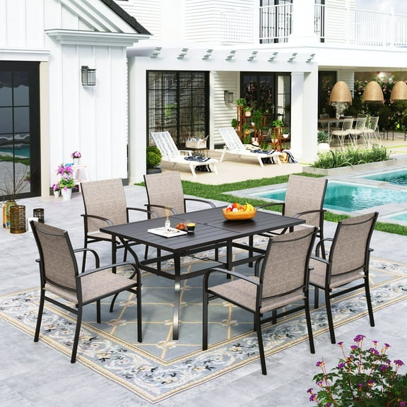 Sophia & William 7-Piece Patio Dining Set Outdoor Rectangular Patio Dining Table Set with 6 Textilene Chairs for 6 Person - Brown