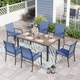 thumbnail image 1 of Sophia & William 7 Piece Patio Dining Set Teak Dining Table and 6 Blue Textilene Chairs, 1 of 12