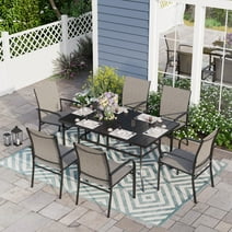 Sophia & William 7 Piece Patio Dining Set with Textilene Chairs and Rectangular Table - Brown