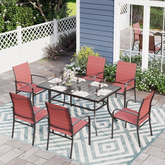 Sophia & William 7-Piece Patio Dining Set Outdoor Metal Rectangular Table Set with Textilene Chairs for 6 Person- Red