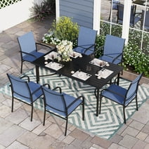 Sophia & William 7 Piece Patio Metal Dining Set 67" Dining Table and 6 Blue Textilene Chairs