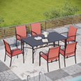 thumbnail image 1 of Sophia & William 7 Piece Patio Metal Dining Set 67" Dining Table and 6 Red Textilene Chairs, 1 of 9