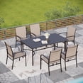 thumbnail image 1 of Sophia & William 7-Piece Patio Dining Set Outdoor Standard Table Set with 6 Textilene Chairs-Brown, 1 of 11
