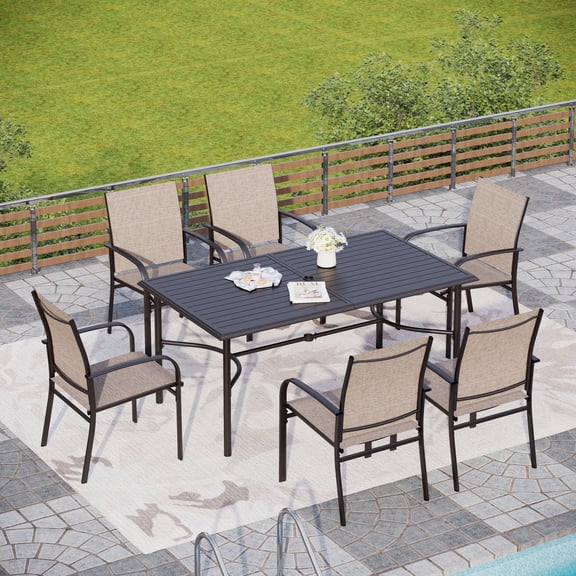 Sophia & William 7-Piece Patio Dining Set Outdoor Standard Table Set with 6 Textilene Chairs-Brown