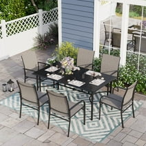Sophia & William 7 Piece Patio Metal Dining Set 67" Dining Table and 6 Textilene Chairs-Brown