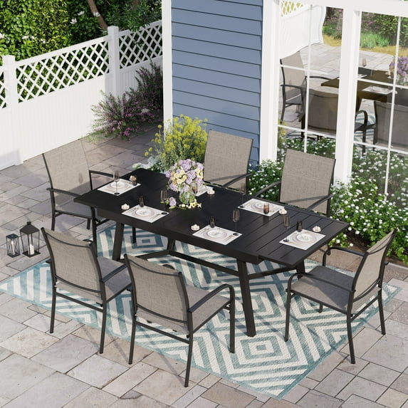 Sophia & William Outdoor 7-Piece Patio Dining Set Metal Expandable Table Set with 6 Brown Textilene Chairs