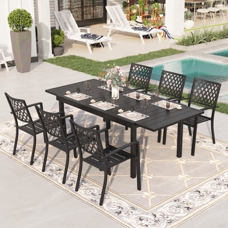Sophia & William 7-Piece Steel Patio Dining Set Outdoor Extendable Table and Stackable Chairs