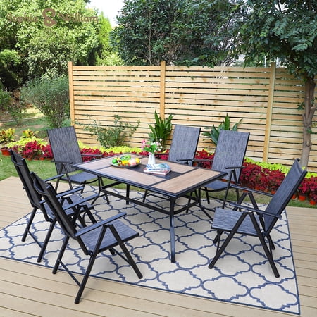 Sophia&William 7 Pieces Aluminum Alloy Patio Dining Set Table and Chairs Set for 6 - Gray