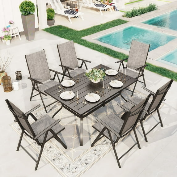 Sophia&William 7 Pieces Aluminum Alloy Patio Dining Set Table and Chairs Set for 6 - Gray